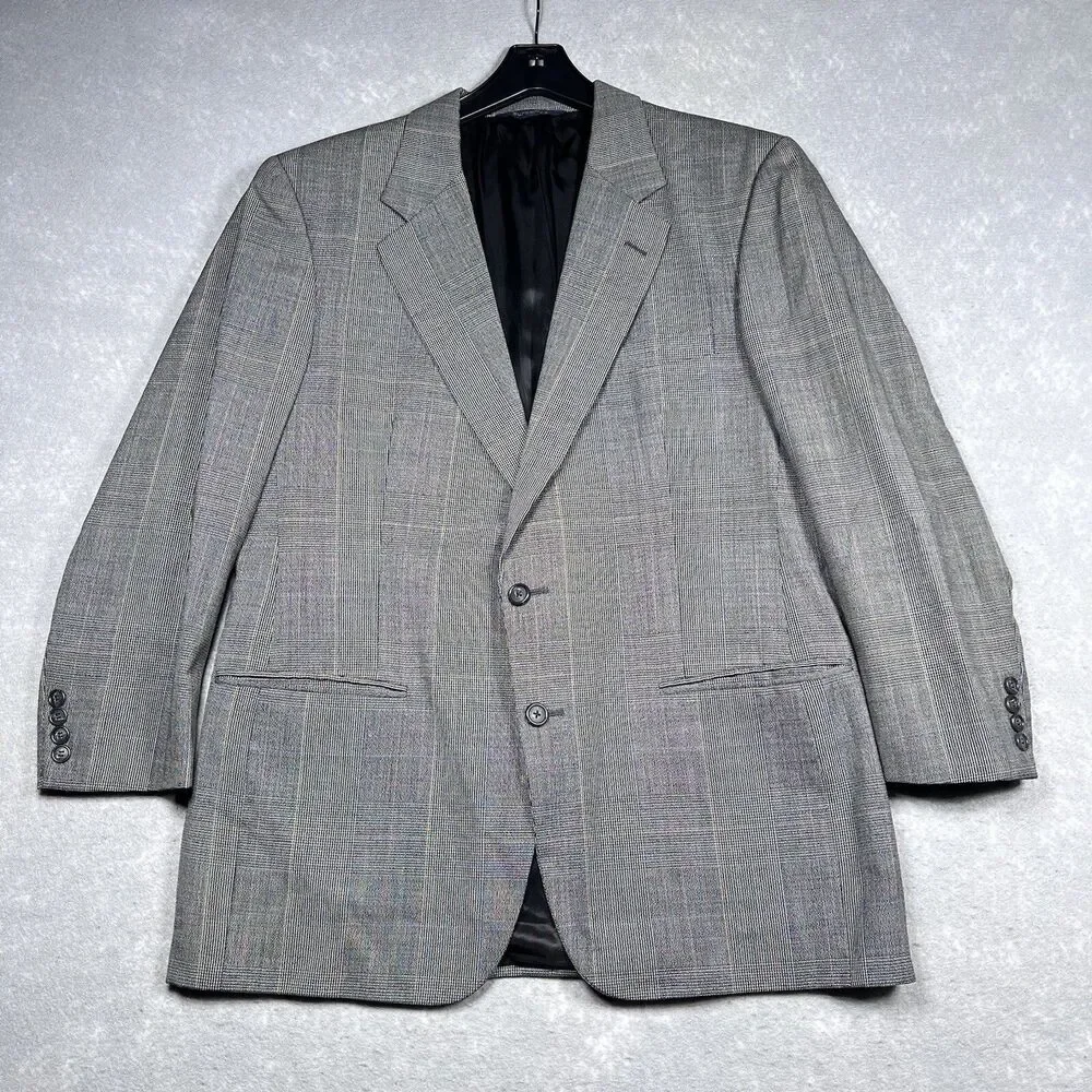 Vintage Burberry’s London Blazer Mens SZ 40R Gray Plaid Suit Jacket Two Buttons